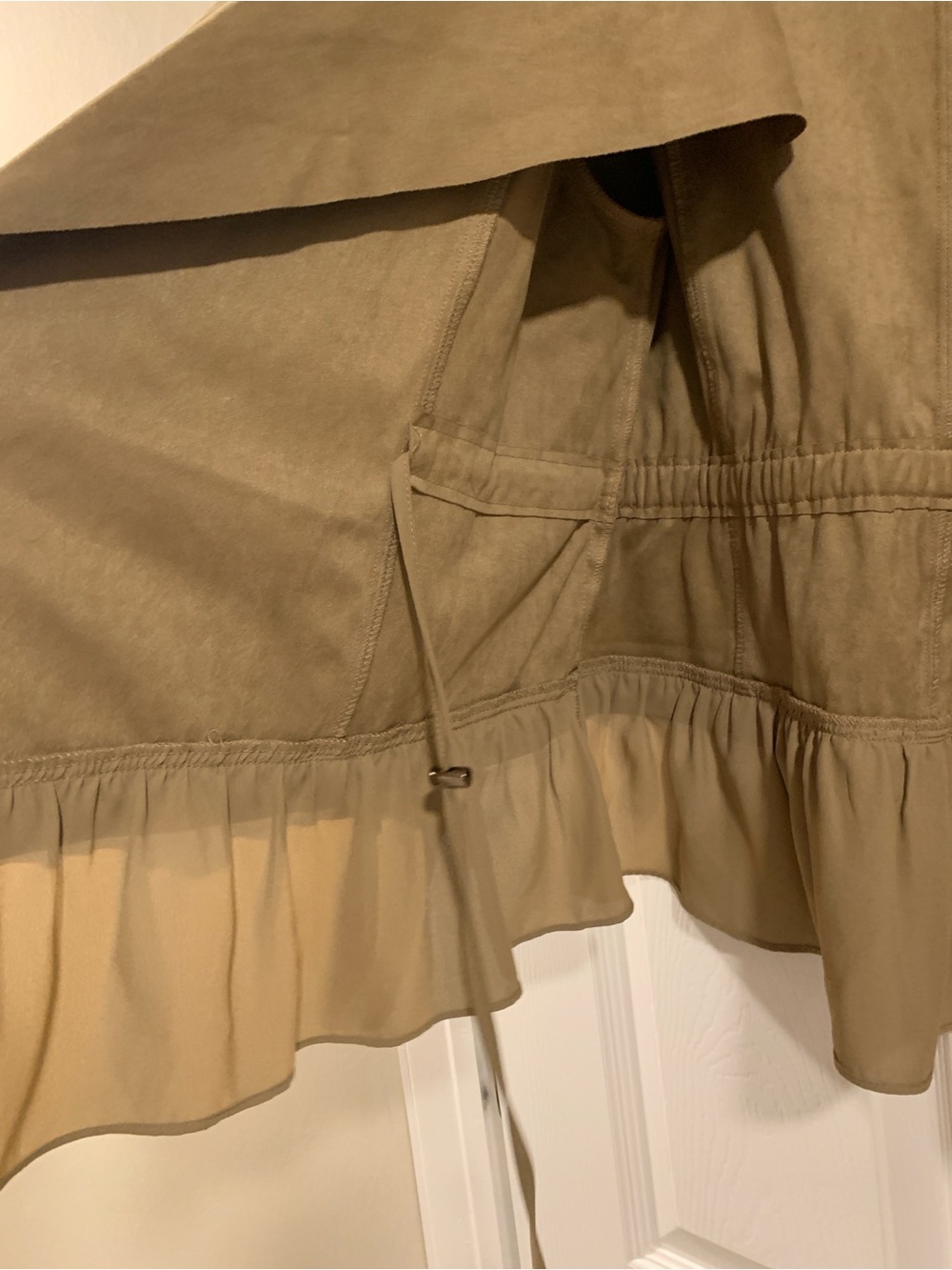 Draped Olive Waterfall Ruffle Jacket - Picture 5 of 8